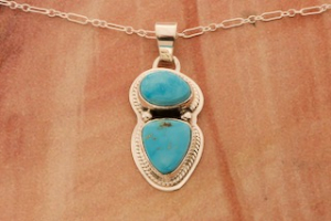 Genuine Blue Kingman Turquoise Sterling Silver Native American Pendant